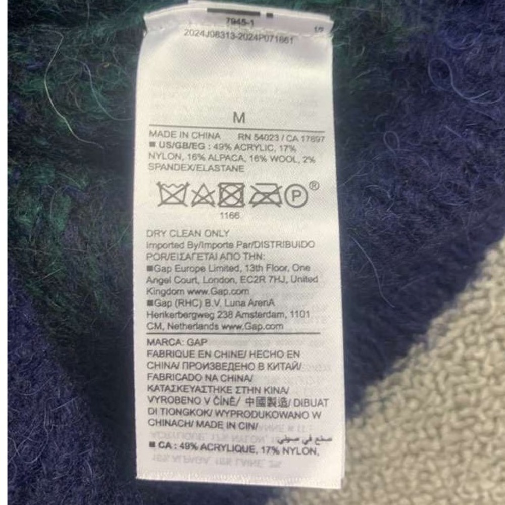 Gap Sweater Women M Blue Green Blue Plaid Alpaca Wool Blend V Neck Pullover Knit - Picture 9 of 9